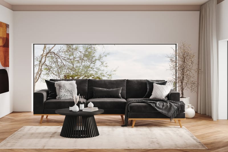 Copenhagen 4-seters Høyrevendt L-formet Divansofa i Fløyel - Mørk grå - Møbler - Sofaer - Sofaer med sjeselong - 4 seters sofa med divan