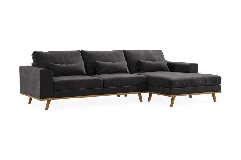 Copenhagen 4-seters Høyrevendt L-formet Divansofa i Fløyel - Mørk grå - Møbler - Sofaer - Sofaer med sjeselong - 4 seters sofa med divan