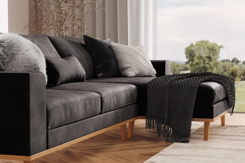 Copenhagen 4-seters Høyrevendt L-formet Divansofa i Fløyel - Mørk grå - Møbler - Sofaer - Sofaer med sjeselong - 4 seters sofa med divan
