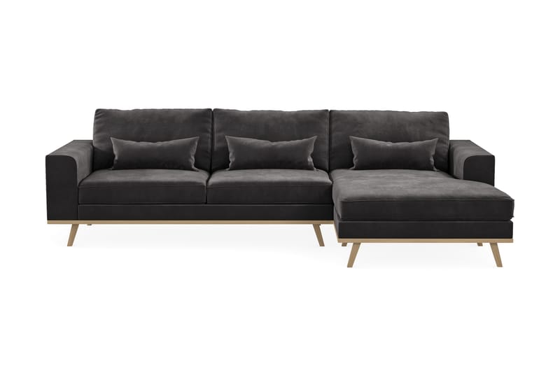 Copenhagen 4-seters Høyrevendt L-formet Divansofa i Fløyel - Mørk grå - Møbler - Sofaer - Sofaer med sjeselong - 4 seters sofa med divan