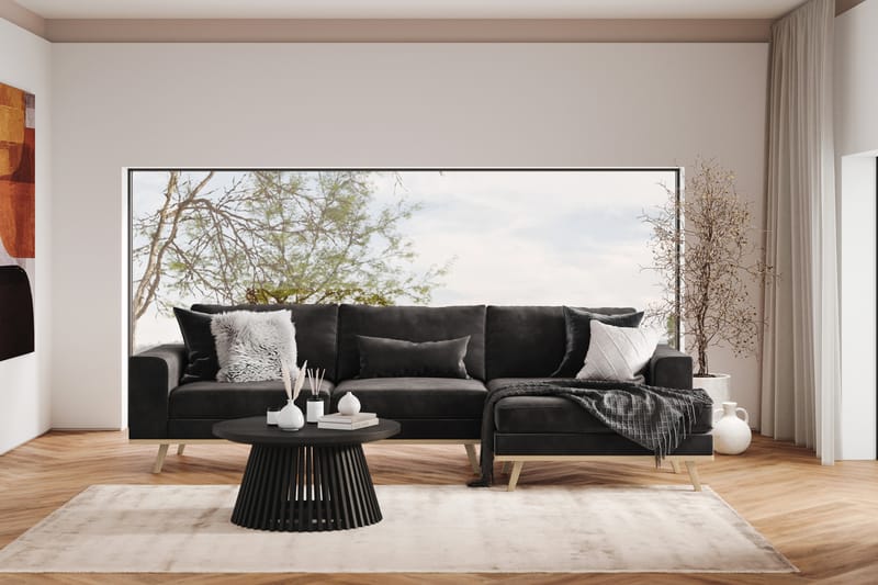 Copenhagen 4-seters Høyrevendt L-formet Divansofa i Fløyel - Mørk grå - Møbler - Sofaer - Sofaer med sjeselong - 4 seters sofa med divan