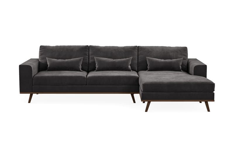 Copenhagen 4-seters Høyrevendt L-formet Divansofa i Fløyel - Mørk grå - Møbler - Sofaer - Sofaer med sjeselong - 4 seters sofa med divan