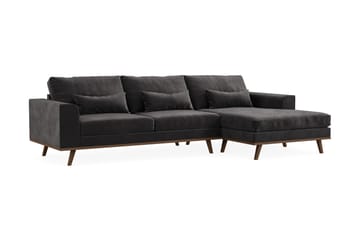 Copenhagen 4-seters Høyrevendt L-formet Divansofa i Fløyel - Mørk grå - Møbler - Sofaer - Sofaer med sjeselong - 4 seters sofa med divan
