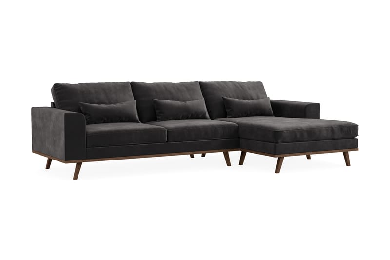 Copenhagen 4-seters Høyrevendt L-formet Divansofa i Fløyel - Mørk grå - Møbler - Sofaer - Sofaer med sjeselong - 4 seters sofa med divan