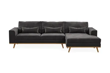 Copenhagen 4-seters Høyrevendt L-formet Divansofa i Fløyel - Mørk grå - Møbler - Sofaer - Sofaer med sjeselong - 4 seters sofa med divan