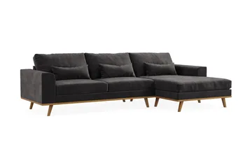 Copenhagen 4-seters Høyrevendt L-formet Divansofa i Fløyel - Mørk grå - Møbler - Sofaer - Sofaer med sjeselong - 4 seters sofa med divan