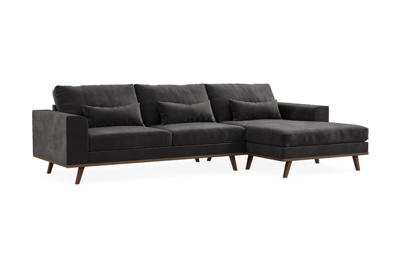 Copenhagen 4-seters Høyrevendt L-formet Divansofa i Fløyel - Mørk grå - Møbler - Sofaer - Sofaer med sjeselong - 4 seters sofa med divan