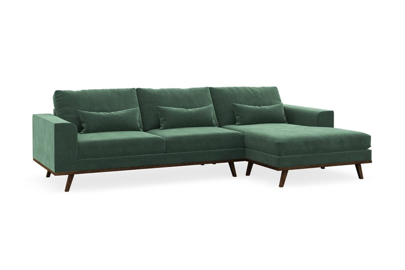 Copenhagen 4-seters Høyrevendt L-formet Divansofa i Fløyel - Mørk grønn - Møbler - Sofaer - Sofaer med sjeselong - 4 seters sofa med divan
