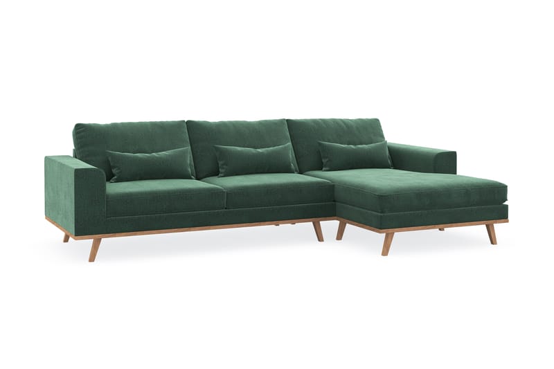 Copenhagen 4-seters Høyrevendt L-formet Divansofa i Fløyel - Mørk grønn - Møbler - Sofaer - Sofaer med sjeselong - 4 seters sofa med divan