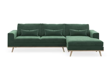 Copenhagen 4-seters Høyrevendt L-formet Divansofa i Fløyel - Mørk grønn - Møbler - Sofaer - Sofaer med sjeselong - 4 seters sofa med divan