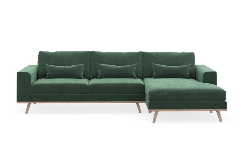 Copenhagen 4-seters Høyrevendt L-formet Divansofa i Fløyel - Mørk grønn - Møbler - Sofaer - Sofaer med sjeselong - 4 seters sofa med divan