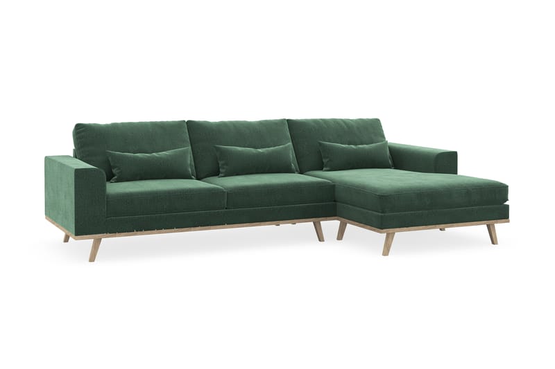 Copenhagen 4-seters Høyrevendt L-formet Divansofa i Fløyel - Mørk grønn - Møbler - Sofaer - Sofaer med sjeselong - 4 seters sofa med divan