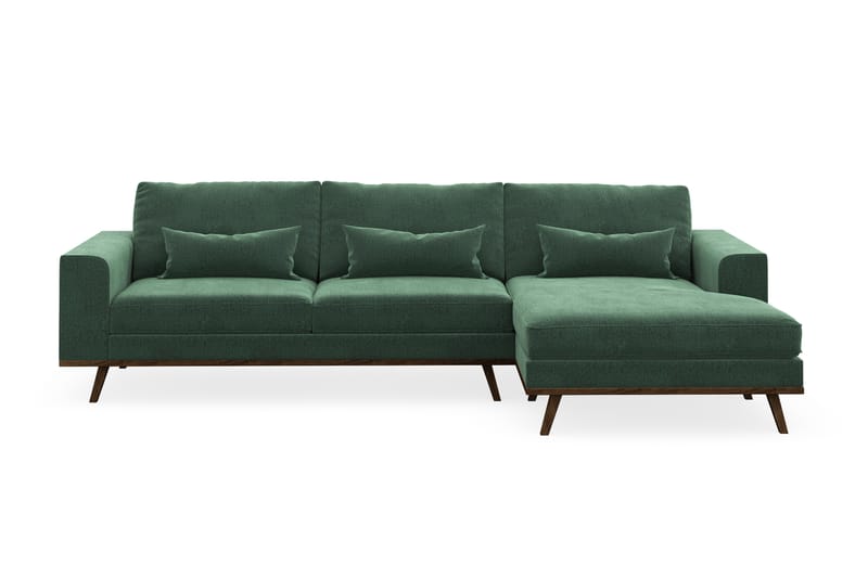 Copenhagen 4-seters Høyrevendt L-formet Divansofa i Fløyel - Mørk grønn - Møbler - Sofaer - Sofaer med sjeselong - 4 seters sofa med divan