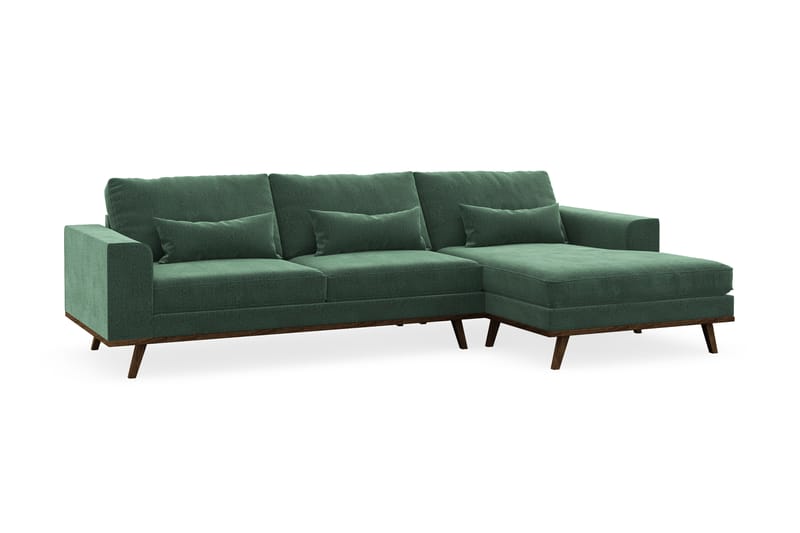 Copenhagen 4-seters Høyrevendt L-formet Divansofa i Fløyel - Mørk grønn - Møbler - Sofaer - Sofaer med sjeselong - 4 seters sofa med divan
