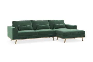 Copenhagen 4-seters Høyrevendt L-formet Divansofa i Fløyel - Mørk grønn - Møbler - Sofaer - Sofaer med sjeselong - 4 seters sofa med divan