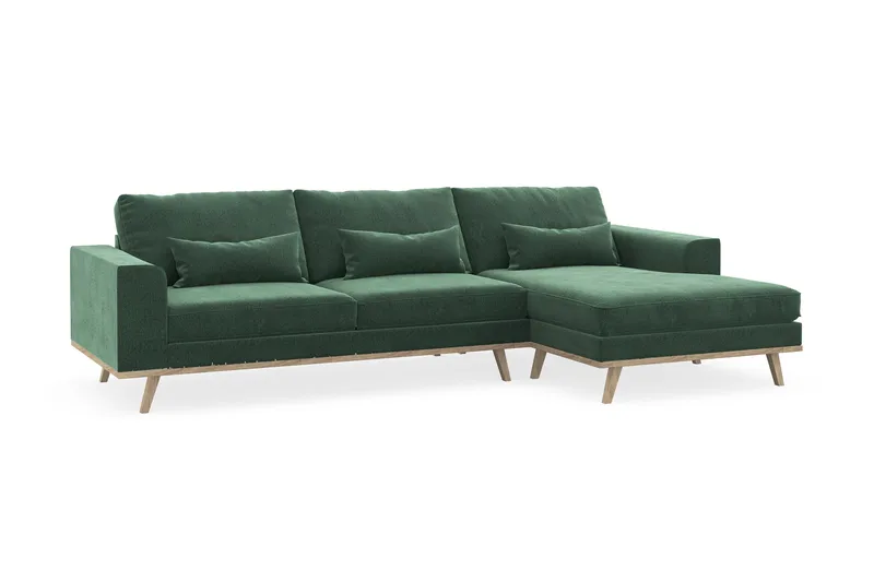 Copenhagen 4-seters Høyrevendt L-formet Divansofa i Fløyel - Mørk grønn - Møbler - Sofaer - Sofaer med sjeselong - 4 seters sofa med divan