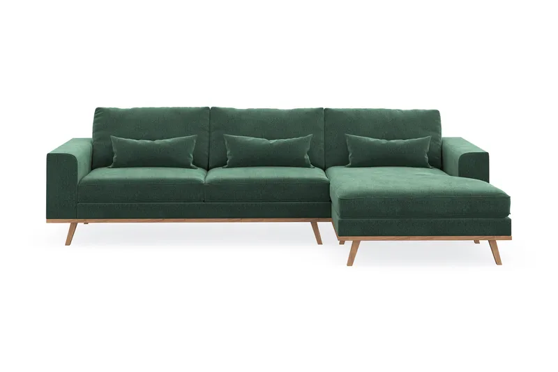 Copenhagen 4-seters Høyrevendt L-formet Divansofa i Fløyel - Mørk grønn - Møbler - Sofaer - Sofaer med sjeselong - 4 seters sofa med divan