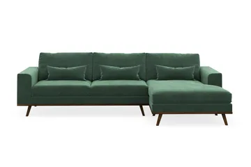 Copenhagen 4-seters Høyrevendt L-formet Divansofa i Fløyel - Mørk grønn - Møbler - Sofaer - Sofaer med sjeselong - 4 seters sofa med divan