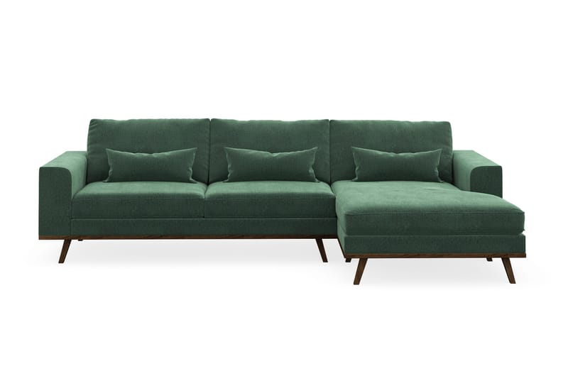 Copenhagen 4-seters Høyrevendt L-formet Divansofa i Fløyel - Mørk grønn - Møbler - Sofaer - Sofaer med sjeselong - 4 seters sofa med divan