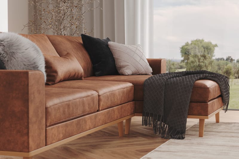 Copenhagen 4-seters Høyrevendt L-formet Divansofa i Kunstlær - Brun - Møbler - Sofaer - Sofaer med sjeselong - 4 seters sofa med divan