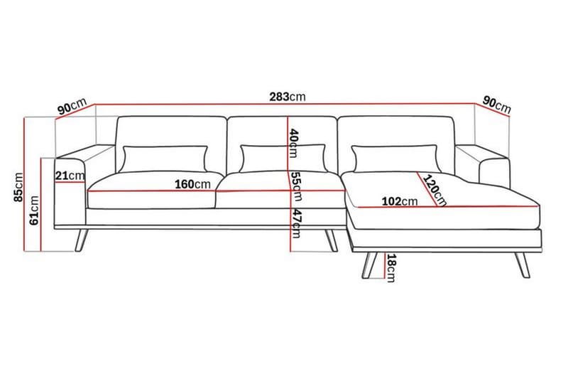 Copenhagen 4-seters Høyrevendt L-formet Divansofa i Kunstlær - Brun - Møbler - Sofaer - Sofaer med sjeselong - 4 seters sofa med divan