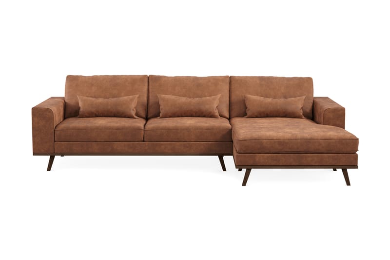 Copenhagen 4-seters Høyrevendt L-formet Divansofa i Kunstlær - Brun - Møbler - Sofaer - Sofaer med sjeselong - 4 seters sofa med divan