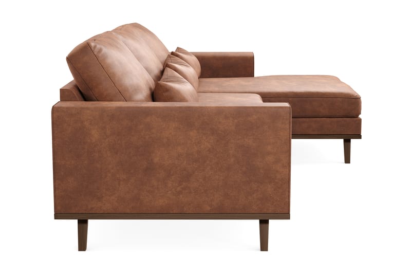 Copenhagen 4-seters Høyrevendt L-formet Divansofa i Kunstlær - Brun - Møbler - Sofaer - Sofaer med sjeselong - 4 seters sofa med divan
