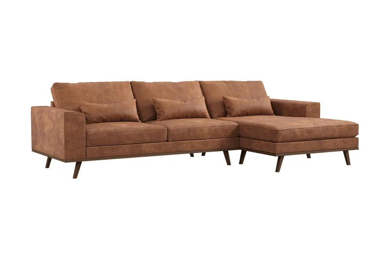 Copenhagen 4-seters Høyrevendt L-formet Divansofa i Kunstlær - Brun - Møbler - Sofaer - Sofaer med sjeselong - 4 seters sofa med divan