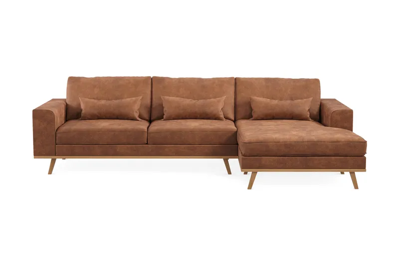 Copenhagen 4-seters Høyrevendt L-formet Divansofa i Kunstlær, Brun