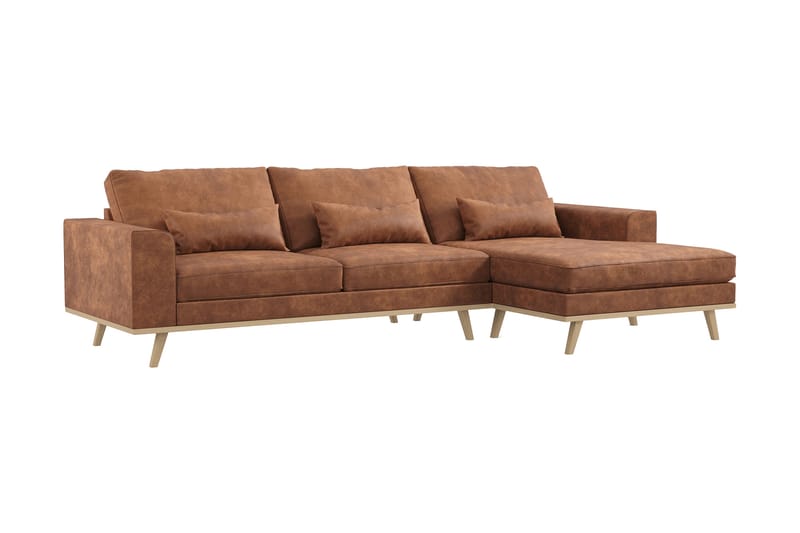 Copenhagen 4-seters Høyrevendt L-formet Divansofa i Kunstlær - Brun - Møbler - Sofaer - Sofaer med sjeselong - 4 seters sofa med divan