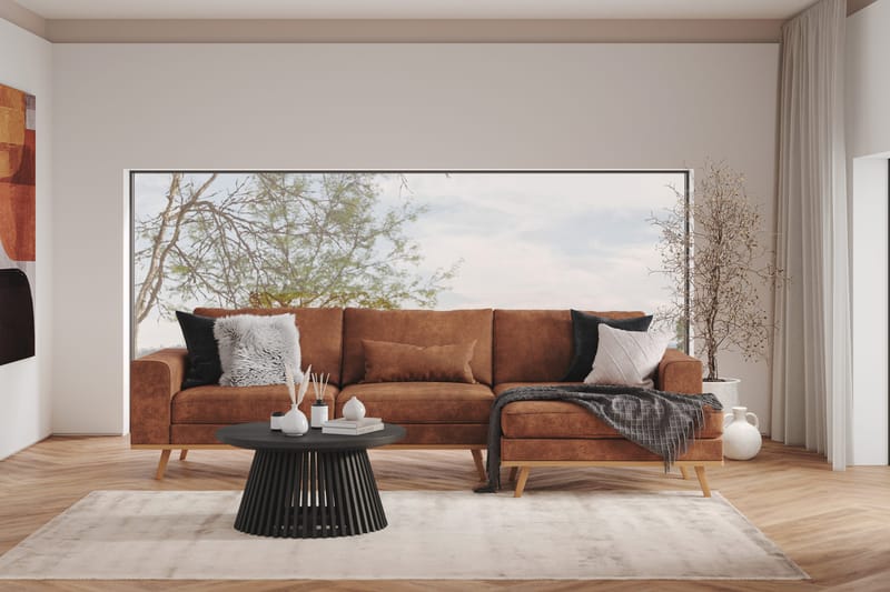 Copenhagen 4-seters Høyrevendt L-formet Divansofa i Kunstlær - Brun - Møbler - Sofaer - Sofaer med sjeselong - 4 seters sofa med divan