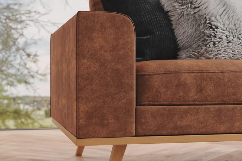 Copenhagen 4-seters Høyrevendt L-formet Divansofa i Kunstlær - Brun - Møbler - Sofaer - Sofaer med sjeselong - 4 seters sofa med divan