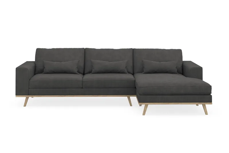 Copenhagen 4-seters Høyrevendt L-formet Divansofa i Manchester - Mørk grå - Møbler - Sofaer - Sofaer med sjeselong - 4 seters sofa med divan