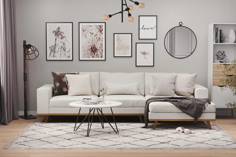 Copenhagen 4-seters Høyrevendt L-formet Divansofa i Stoff - Lys grå - Møbler - Sofaer - Sofaer med sjeselong - 4 seters sofa med divan