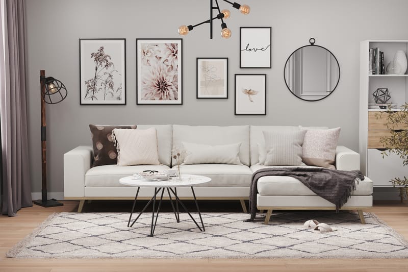 Copenhagen 4-seters Høyrevendt L-formet Divansofa i Stoff - Lys grå - Møbler - Sofaer - Sofaer med sjeselong - 4 seters sofa med divan