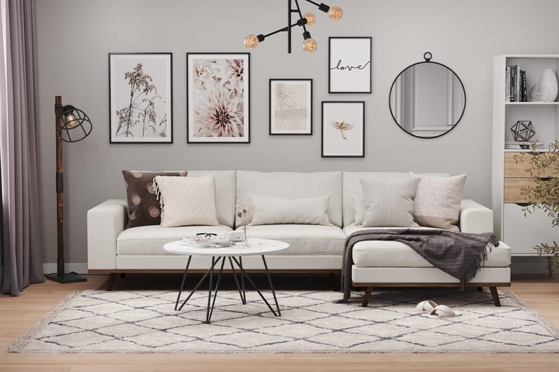 Copenhagen 4-seters Høyrevendt L-formet Divansofa i Stoff - Lys grå - Møbler - Sofaer - Sofaer med sjeselong - 4 seters sofa med divan
