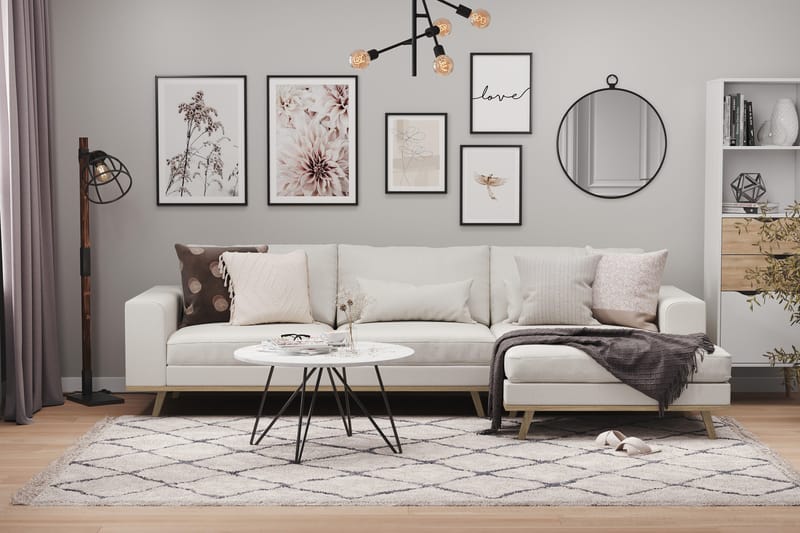Copenhagen 4-seters Høyrevendt L-formet Divansofa i Stoff - Lys grå - Møbler - Sofaer - Sofaer med sjeselong - 4 seters sofa med divan