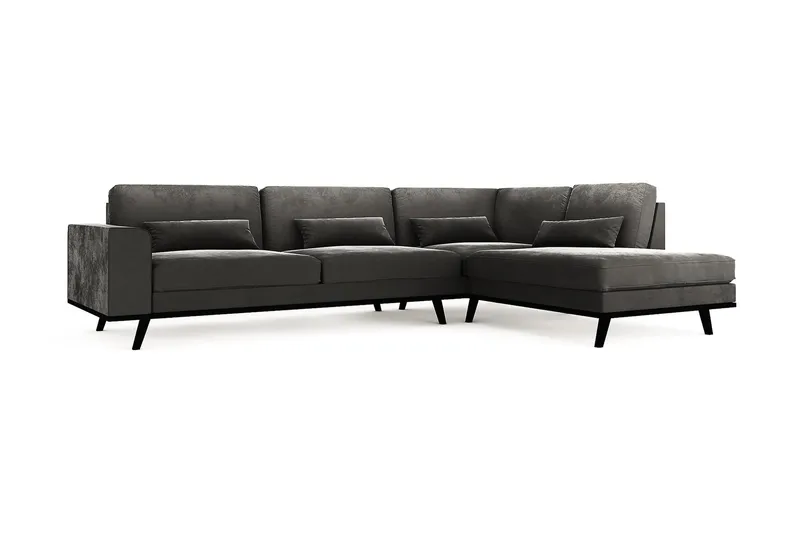 Copenhagen 4-seters Høyrevendt L-formet Sjeselongsofa i Fløyel - Mørk grå - Møbler - Sofaer - Sofaer med sjeselong - 4 seters sofa med divan