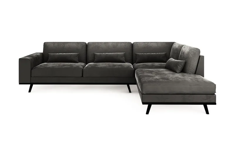 Copenhagen 4-seters Høyrevendt L-formet Sjeselongsofa i Fløyel - Mørk grå - Møbler - Sofaer - Sofaer med sjeselong - 4 seters sofa med divan