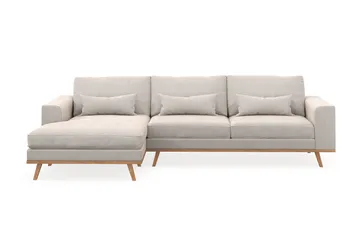 Copenhagen 4-seters Venstrevendt L-formet Divansofa i Fløyel - Kremhvit - Møbler - Sofaer - Sofaer med sjeselong - 4 seters sofa med divan