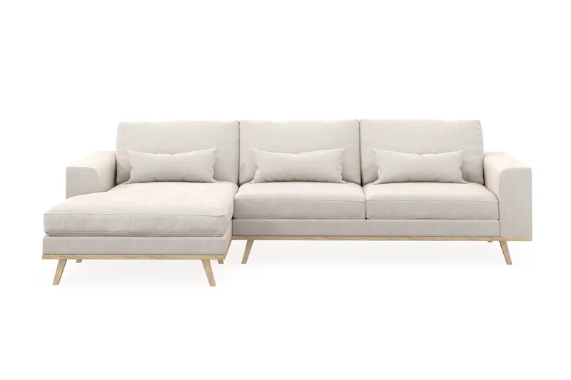Copenhagen 4-seters Venstrevendt L-formet Divansofa i Fløyel - Kremhvit - Møbler - Sofaer - Sofaer med sjeselong - 4 seters sofa med divan