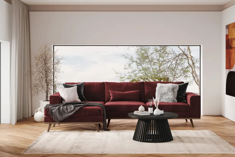 Copenhagen 4-seters Venstrevendt L-formet Divansofa i Fløyel - Lilla - Møbler - Sofaer - Sofaer med sjeselong - 4 seters sofa med divan