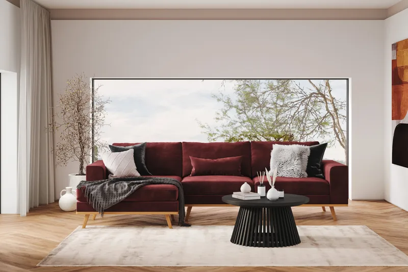 Copenhagen 4-seters Venstrevendt L-formet Divansofa i Fløyel - Lilla - Møbler - Sofaer - Sofaer med sjeselong - 4 seters sofa med divan