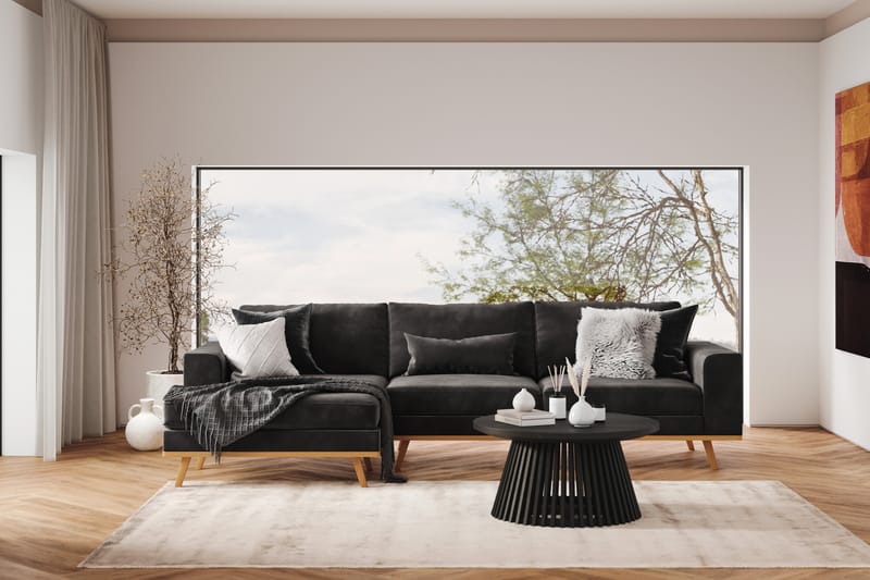 Copenhagen 4-seters Venstrevendt L-formet Divansofa i Fløyel - Mørk grå - Møbler - Sofaer - Sofaer med sjeselong - 4 seters sofa med divan