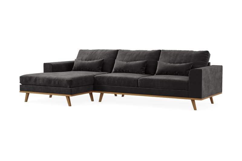 Copenhagen 4-seters Venstrevendt L-formet Divansofa i Fløyel - Mørk grå - Møbler - Sofaer - Sofaer med sjeselong - 4 seters sofa med divan