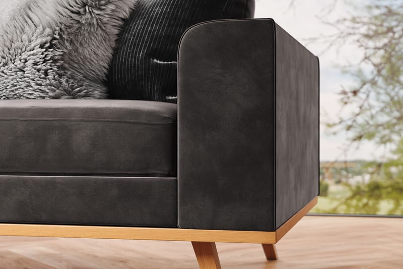 Copenhagen 4-seters Venstrevendt L-formet Divansofa i Fløyel - Mørk grå - Møbler - Sofaer - Sofaer med sjeselong - 4 seters sofa med divan