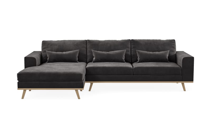 Copenhagen 4-seters Venstrevendt L-formet Divansofa i Fløyel - Mørk grå - Møbler - Sofaer - Sofaer med sjeselong - 4 seters sofa med divan