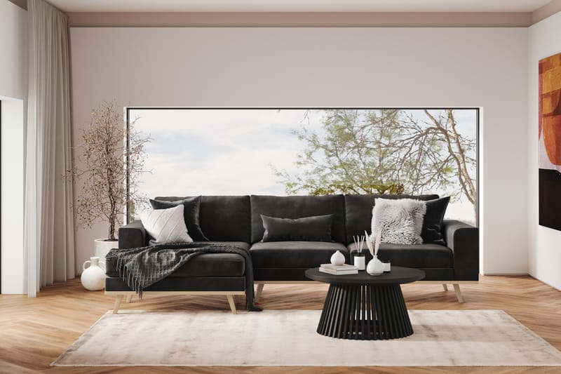 Copenhagen 4-seters Venstrevendt L-formet Divansofa i Fløyel - Mørk grå - Møbler - Sofaer - Sofaer med sjeselong - 4 seters sofa med divan