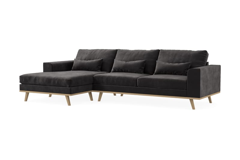Copenhagen 4-seters Venstrevendt L-formet Divansofa i Fløyel - Mørk grå - Møbler - Sofaer - Sofaer med sjeselong - 4 seters sofa med divan