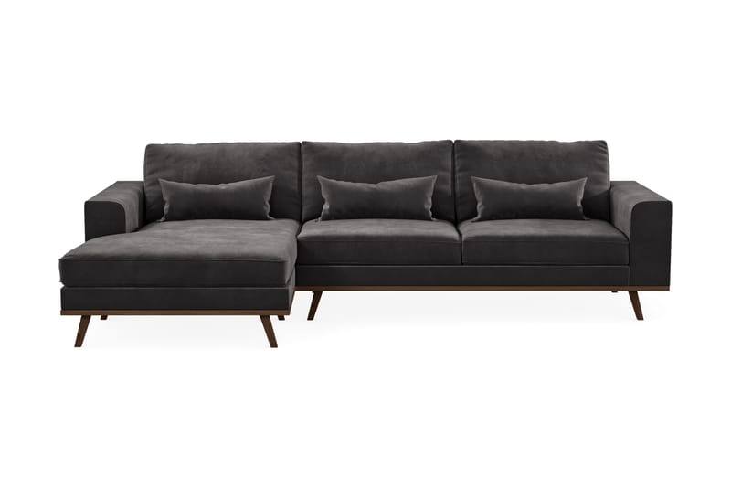 Copenhagen 4-seters Venstrevendt L-formet Divansofa i Fløyel - Mørk grå - Møbler - Sofaer - Sofaer med sjeselong - 4 seters sofa med divan